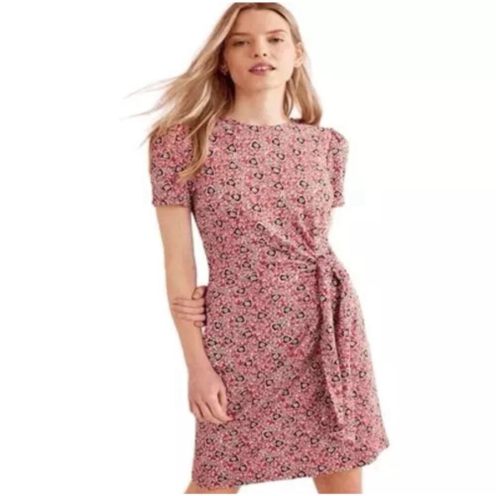 Boden Knot Front Jersey Casual Dress in Tomato Clover Swirl Size US 14 R - Picture 1 of 7